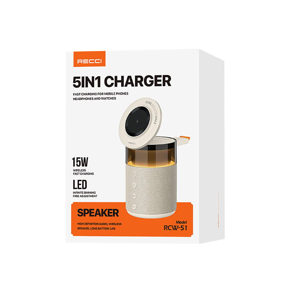 Recci RCW-51 Ambiyans Işıklı Bluetooth Speaker Hoparlör Özellikli Kablosuz Şarj Standı Recci RCW-51 Ambiyans Işıklı Bluetooth Speaker Hoparlör Özellikli Kablosuz Şarj Standı